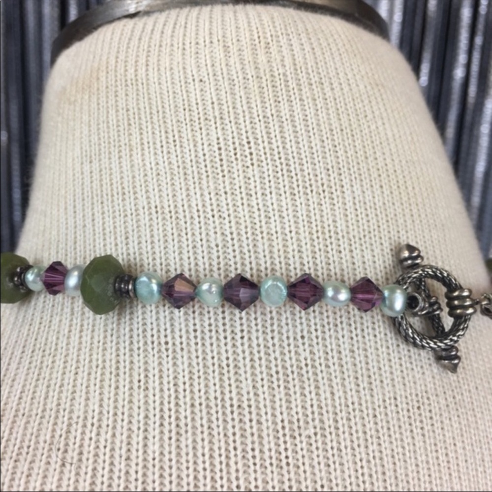 Artisan Fluorite, Pearl and Jade Sterling Necklace - Picture 5 of 8